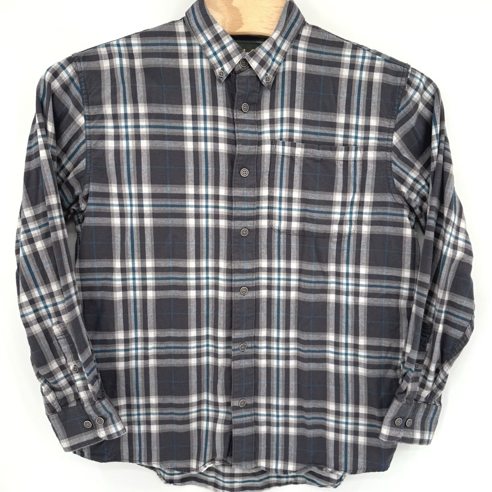 Cabela's Button Down Shirt Men L Grey Plaid Long Sleeve Cotton Flannel Outdoor